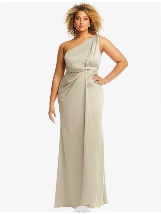 Dessy Collection Dresses & Skirts - Dessy Collection One-Shoulder Satin Gown in Champagne Beige
